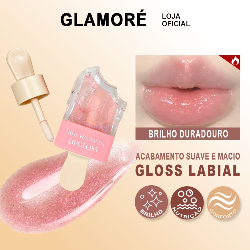 Brilho Labial Miss Romantic – Lip Gloss – 6 Cores – Glitter e Efeito Molhado