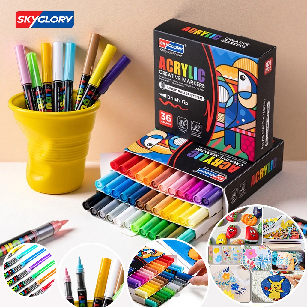 Caneta Acrílica De Ponta Macia SKYGLORY 24/36 kit Ideal Para Estudantes E Para desenhos em Oferta na Shopee