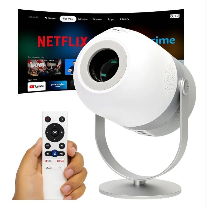 Mini Projetor Smart Lifestyle 360° - Controle Remoto, Foco Automático - Projetor de Teto Premium