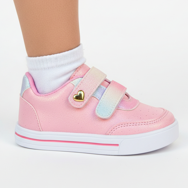 Tênis Infantil Menina 20-27 Velcro Cano Baixo Glitter Calce fácil Feminino Macio Calçado de criança