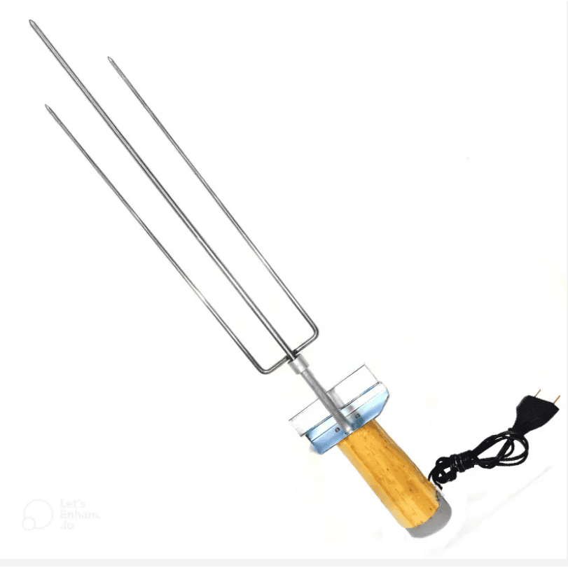 ESPETO DE CHURRASCO TRIDENTE DE INOX REFORÇADO GIRATÓRIO ELÉTRICO PORTÁTIL AJUSTÁVEL SUPORTA 5KG