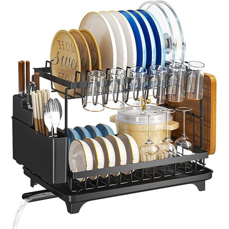 Escorredor de Louças Rack Aço Carbono Organizador Preto, Branco, 11 Pratos