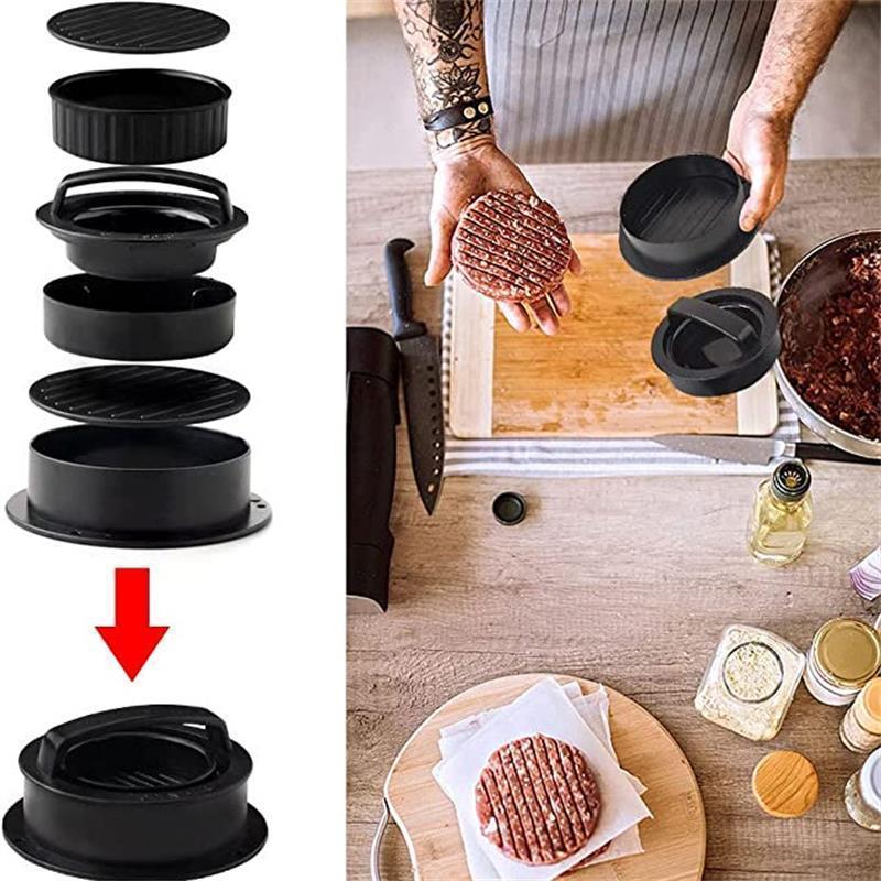 5 Peças Molde de Hambúrguer - Forma com Base Removível, Tamanhos Grande e Pequeno