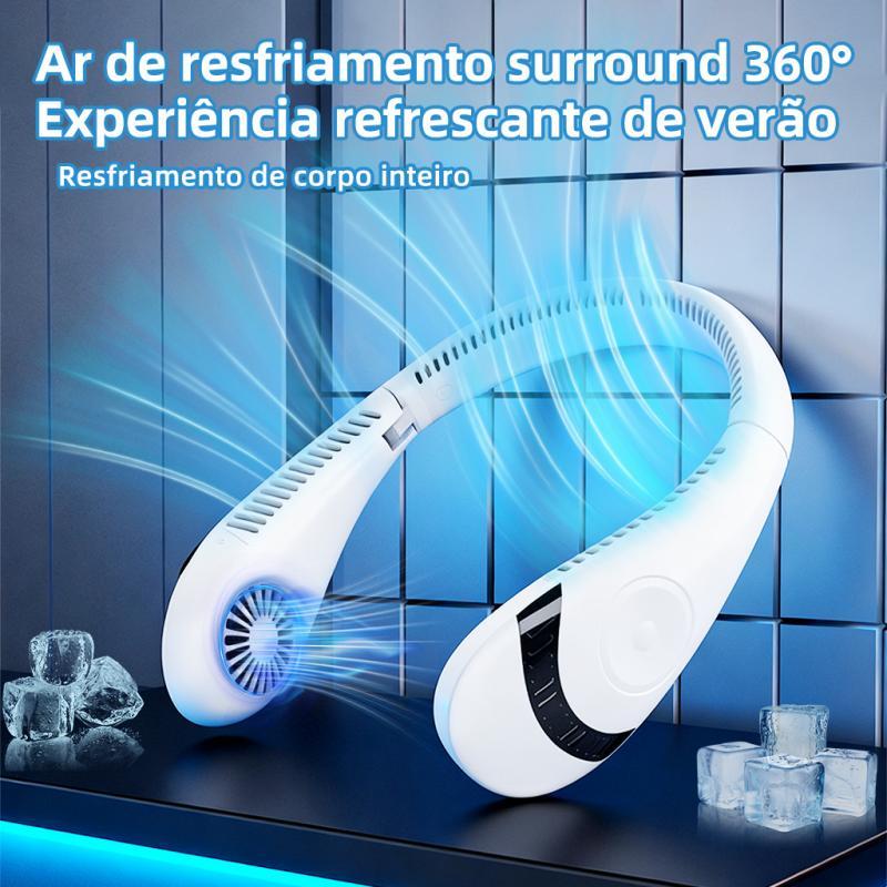 Dobrável Ventilador de Pescoço Flexível USB Recarregável p/ Viagem Camping e Refrigeração Rápida