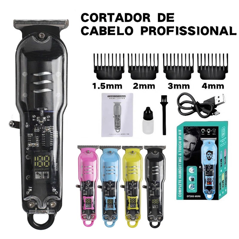 Máquina De Cortar Cabelo Profissional Smart Lcd Barbeador Elétrico Transparente Sem Fio Para Homens