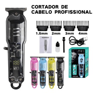 Máquina De Cortar Cabelo Profissional Smart Lcd Barbeador Elétrico Transparente Sem Fio Para Homens em Oferta na Shopee
