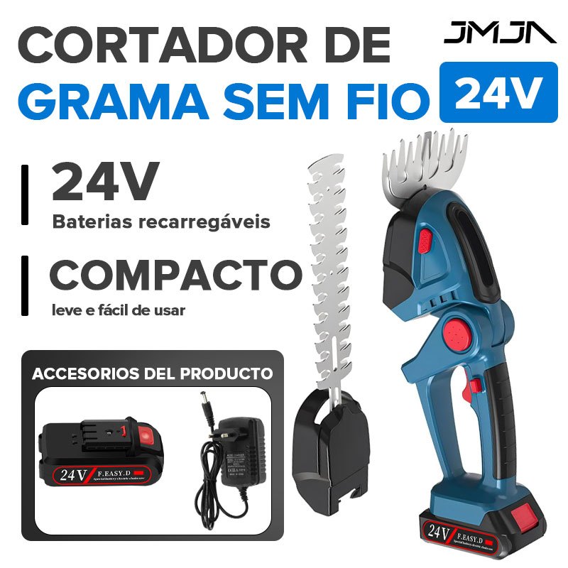JMJN Cortador de Grama 24V 3 em 1 Sem Fio com 2 Baterias Aparador de Cerca Viva e Tosquiadeira Recarregável para Jardim em Oferta na Shopee