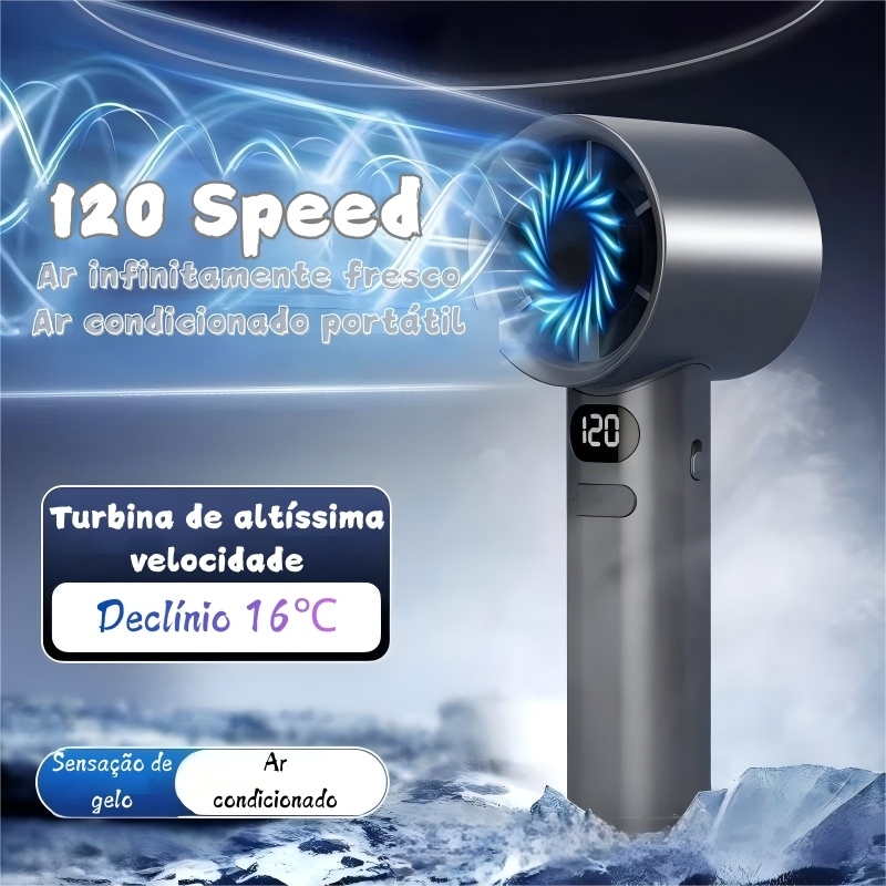 Ventilador Portátil Turbo Recarregável USB 120 Velocidades LED
