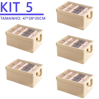 KIT 4/5 Caixa de armazenamento dobrável multiuso com tampa, adequada para guardar roupas …