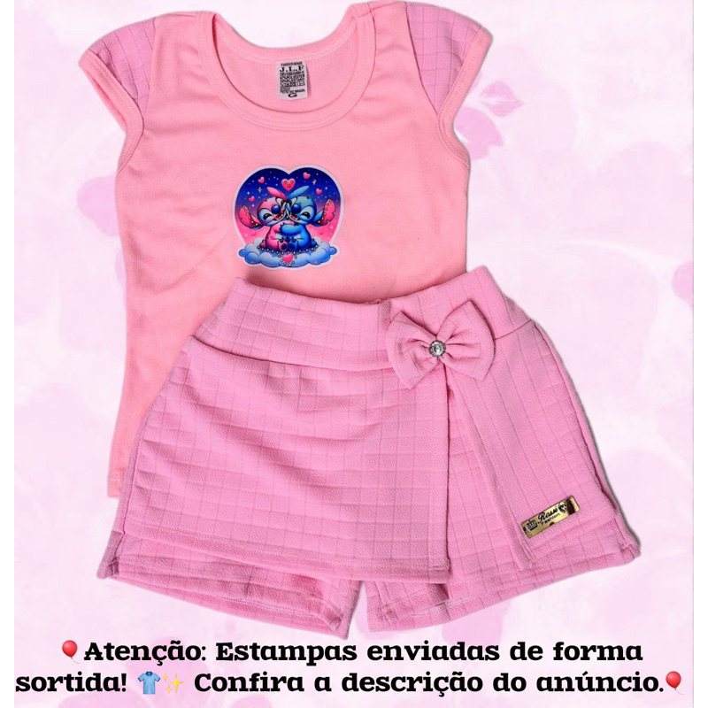 Conjunto De Menina SHORT & Blusa Infantil Moda Verão Confortavel com estampas aleatórias em Oferta na Shopee