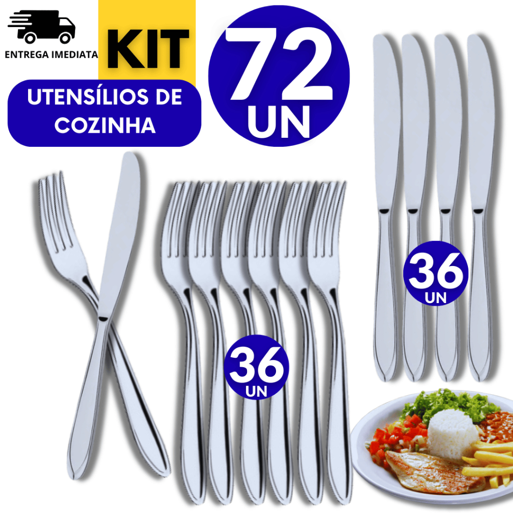 72 Unidades Talheres Inox 36 Faca 36 Garfo Casa Cozinha Restaurante Buffet Qualidade Garantida utilidades Multiuso