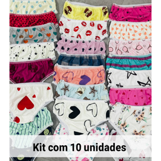 Kit 5-10 Calcinha infantil menina 100% algodão em Oferta na Shopee