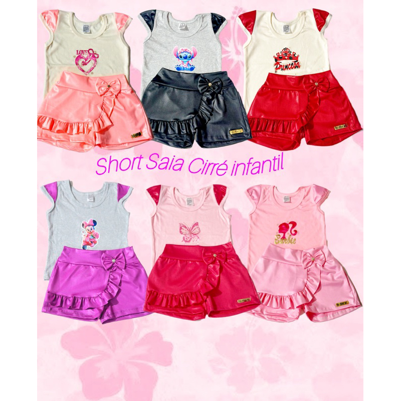 Conjunto Blusa e Short saia De CIRRÉ menina Confortavel Moda verão Infatil Com estampa Aleatoria em Oferta na Shopee