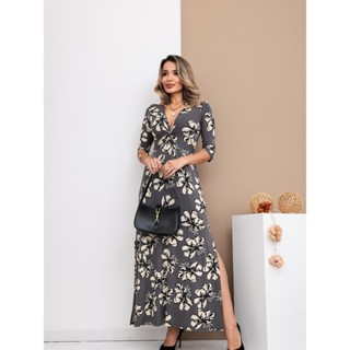 Vestido Feminino Elegante Longo com Manga 3/4 em Oferta na Shopee