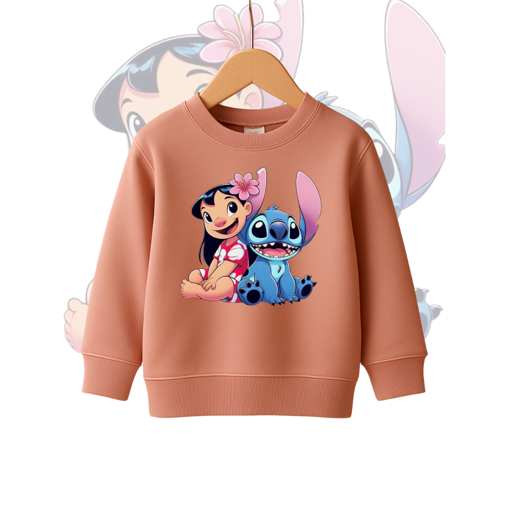 Moletom Infantil Rosa Blusa de Frio Infantil Menina Sueter Casaco Infantil Algodão Estampado Personagens Lilo e Stitch