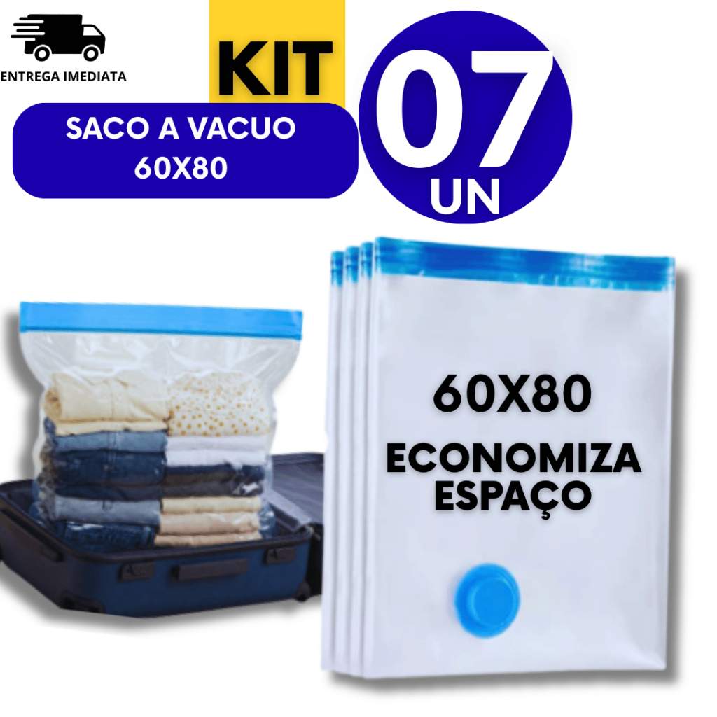 07 Unidades Saco a Vacuo 60x80cm Edredom Toalhas Roupas viagem Multiuso Utilidades Premium Economiza Espaço Multiuso