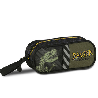 Estojo Danger T-Rex Attack Infantil Dino Verde Resistente Para Menino Volta às Aulas