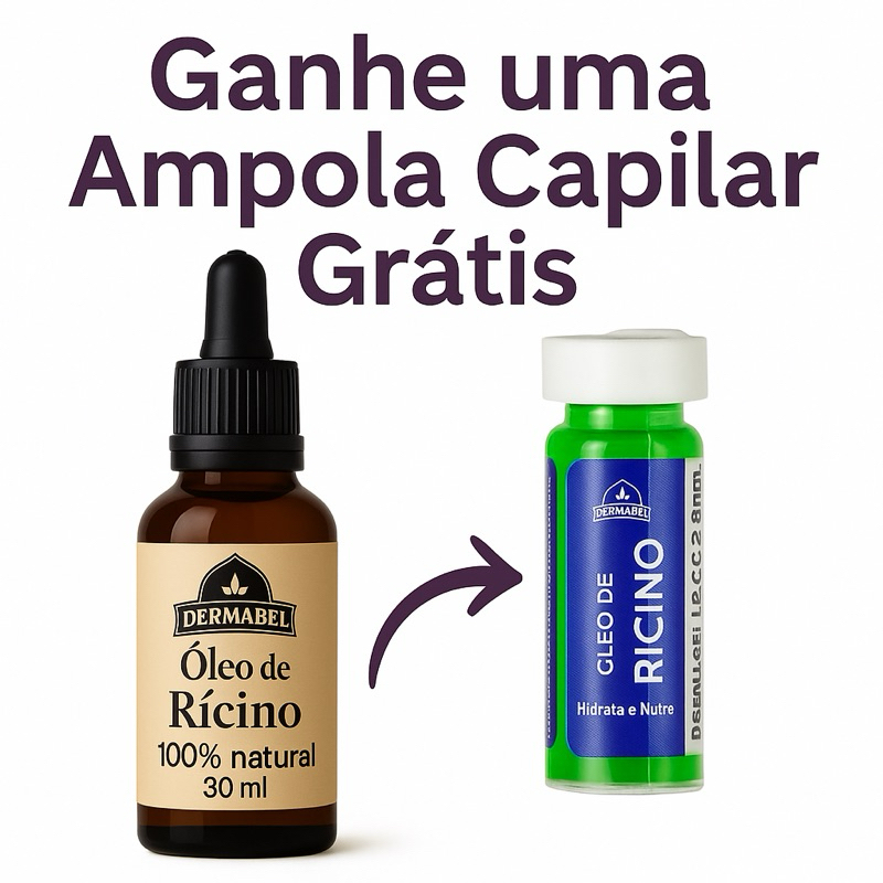 Óleo de Rícino 100% Natural 30ml Ampola Brinde Crescimento Capilar e Fortalecimento Unha Dermabel em Oferta na Shopee