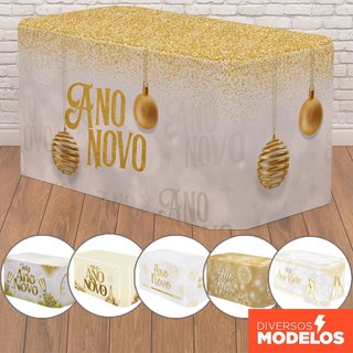 Capa Forro de Mesa Ano Novo Reveillon Sublimado em Decoração de Mesa Tecido Veste Fácil