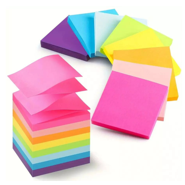 Bloco de Notas Adesivas Neon - 7,6 x 7,6 cm - 500 folhas - Lembrete de papel auto-adesivo em Oferta na Shopee
