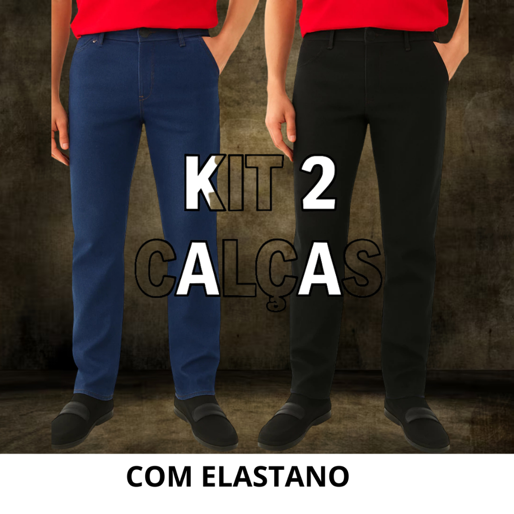 Kit 2 Calça Jeans Masculina Elastano Lycra Preto Azul Escuro em Oferta na Shopee