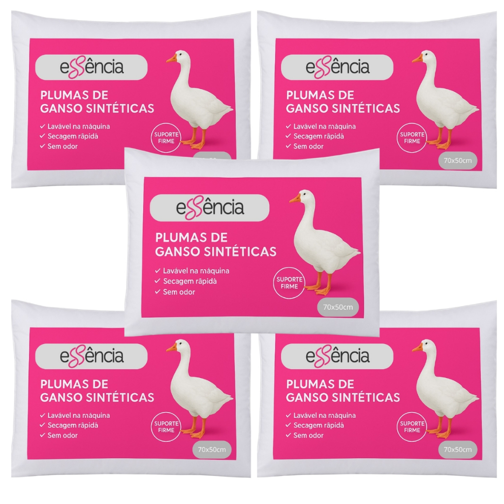 Kit 5 Travesseiro Pluma de Ganso Luxo Antiacaro 70x50cm Toque Macio em Oferta na Shopee
