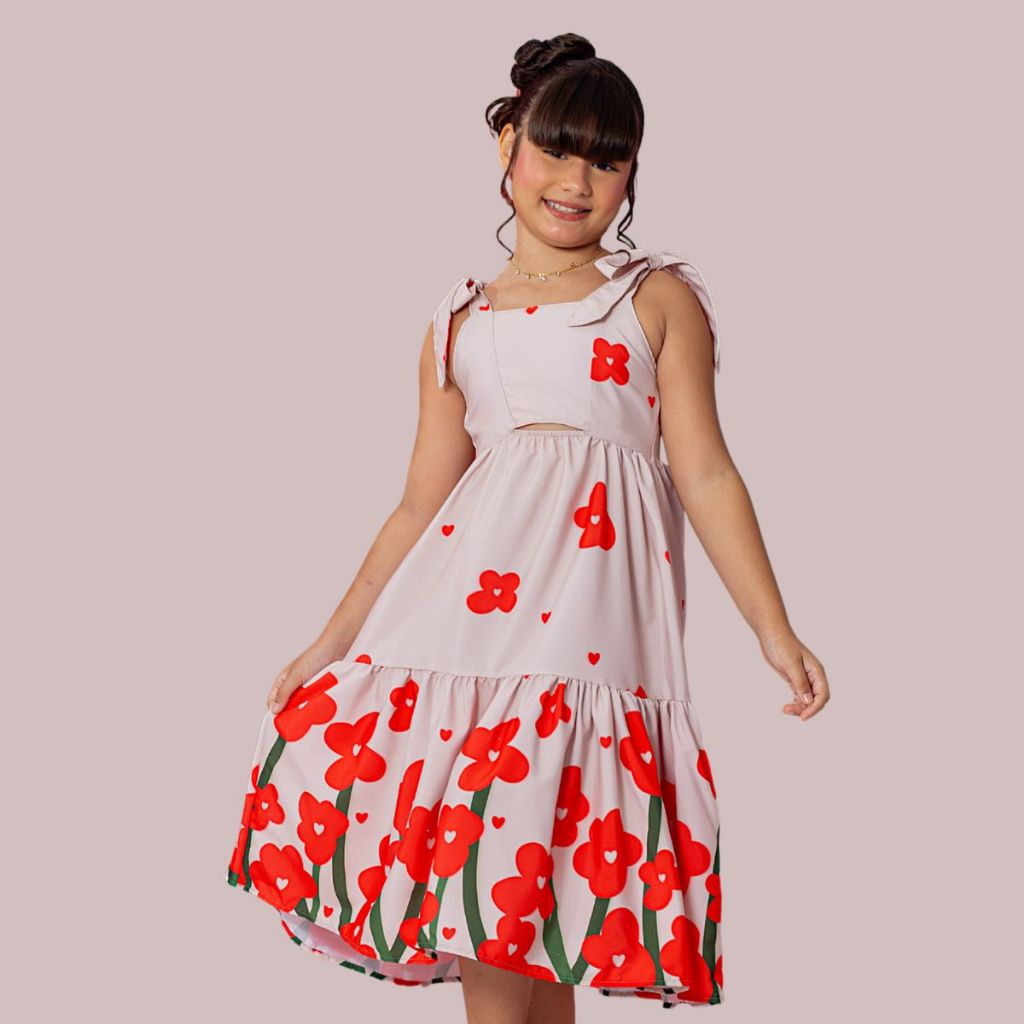 Vestido Infantil Menina Festa Formatura Princesa Elegante Babado Rodado Evangelico Estampado