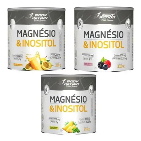 Kit 3x Magnésio e Inositol Taurina Melatonina 210g Bodyaction