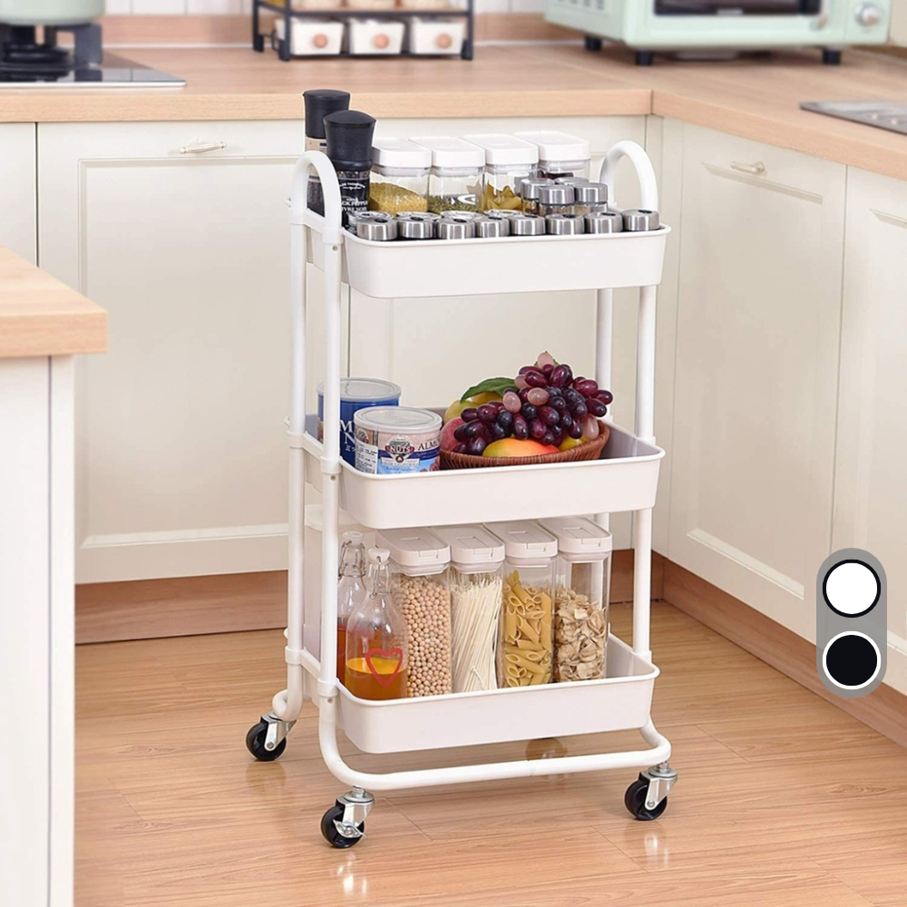 Carrinho Multiuso com Cesta de Plástico Rodinhas 3 prateleiras Organizador em Oferta na Shopee