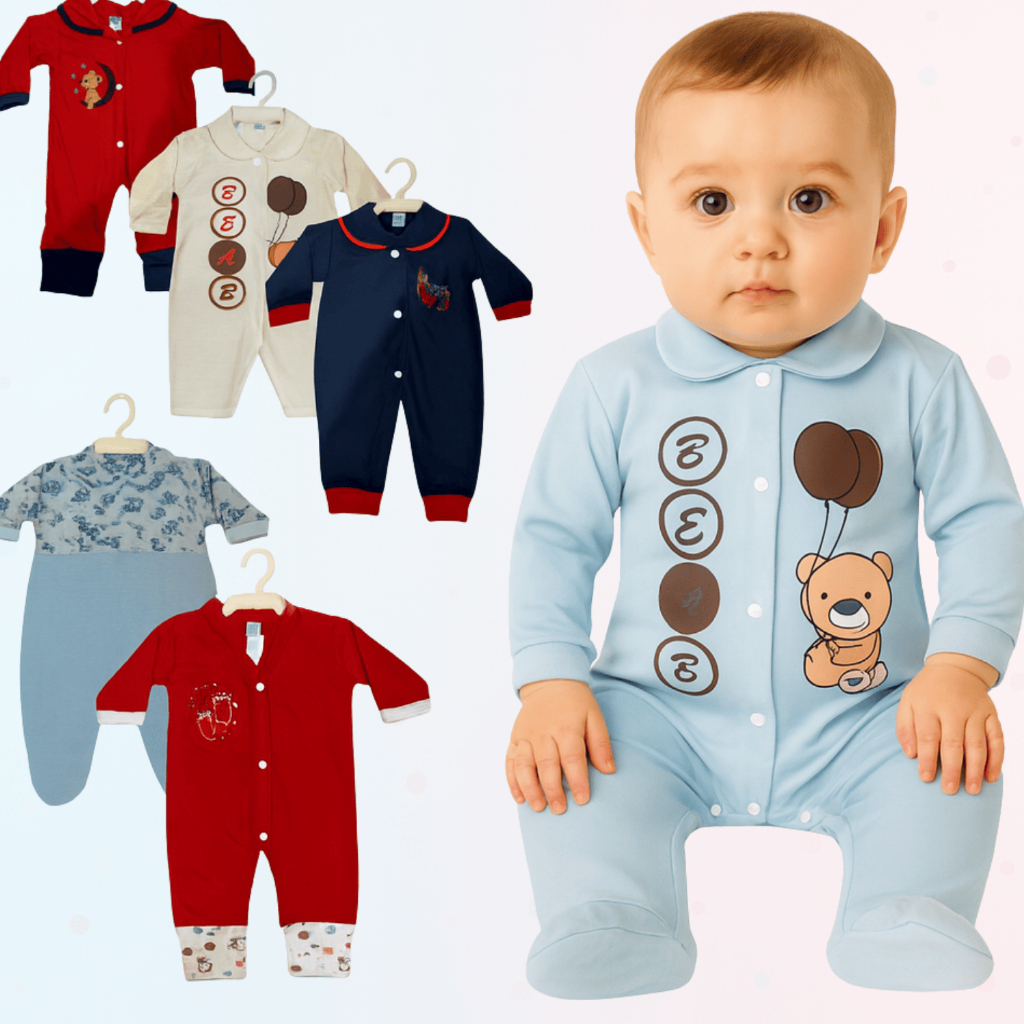 Kit 5 Macacão Menino Bebê Estampado Algodão Vira Pé Reversível Inverno Confortável Enxoval Macio em Oferta na Shopee