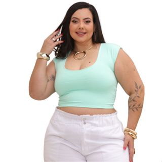 Cropped Feminino Tecido Duplo em Suplex com Decote Plus Size e Slim Esmeralda em Oferta na Shopee