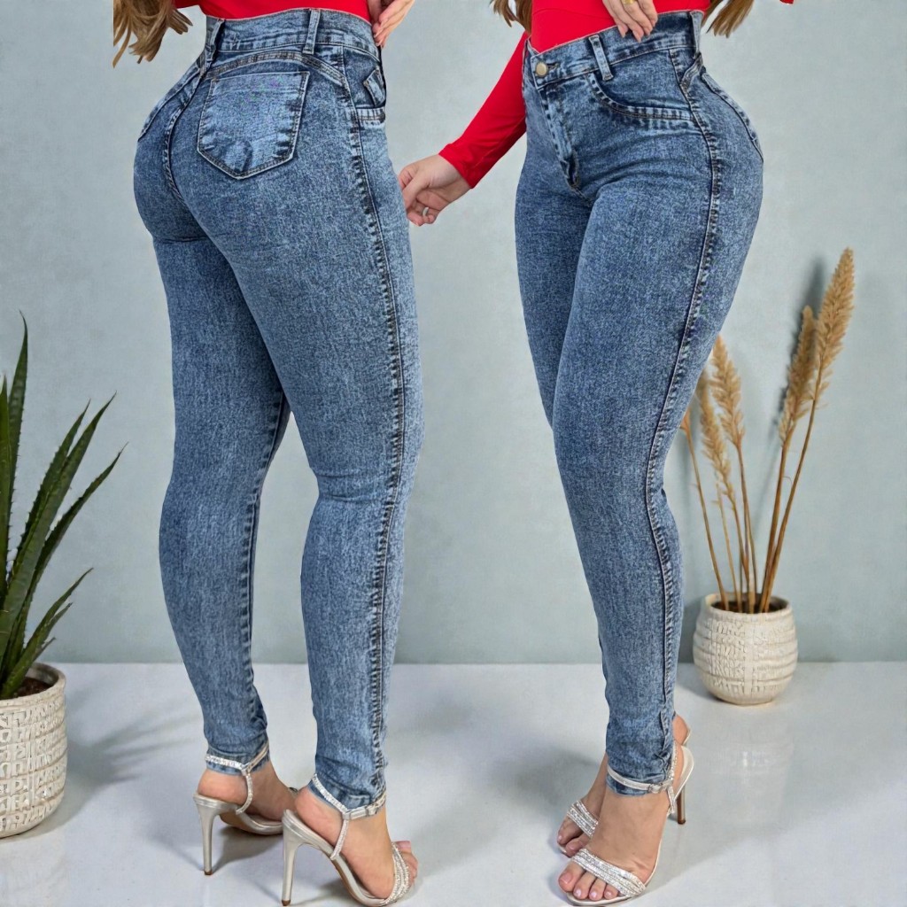 Calça Jeans Feminina Com Elastano Skinny Cintura Alta Modelo Empina Bumbum em Oferta na Shopee