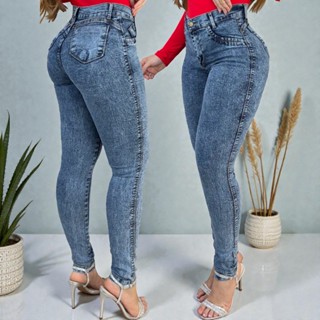 Calça Jeans Feminina Com Elastano Skinny Cintura Alta Modelo Empina Bumbum em Oferta na Shopee