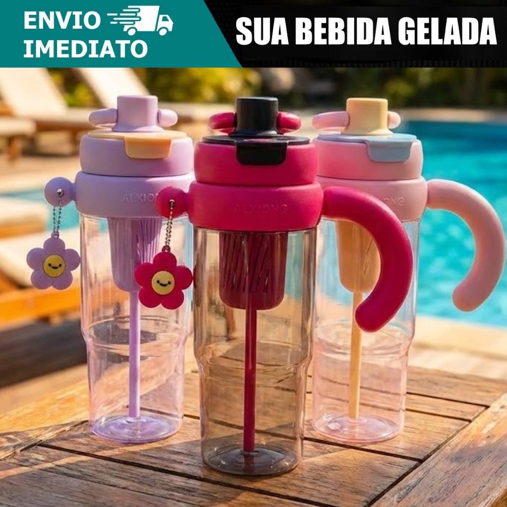 Garrafa Água Grande Capacidade 1300ml Canudo e Filtro Portatil Silocone Verao Praia Esportiva Modus