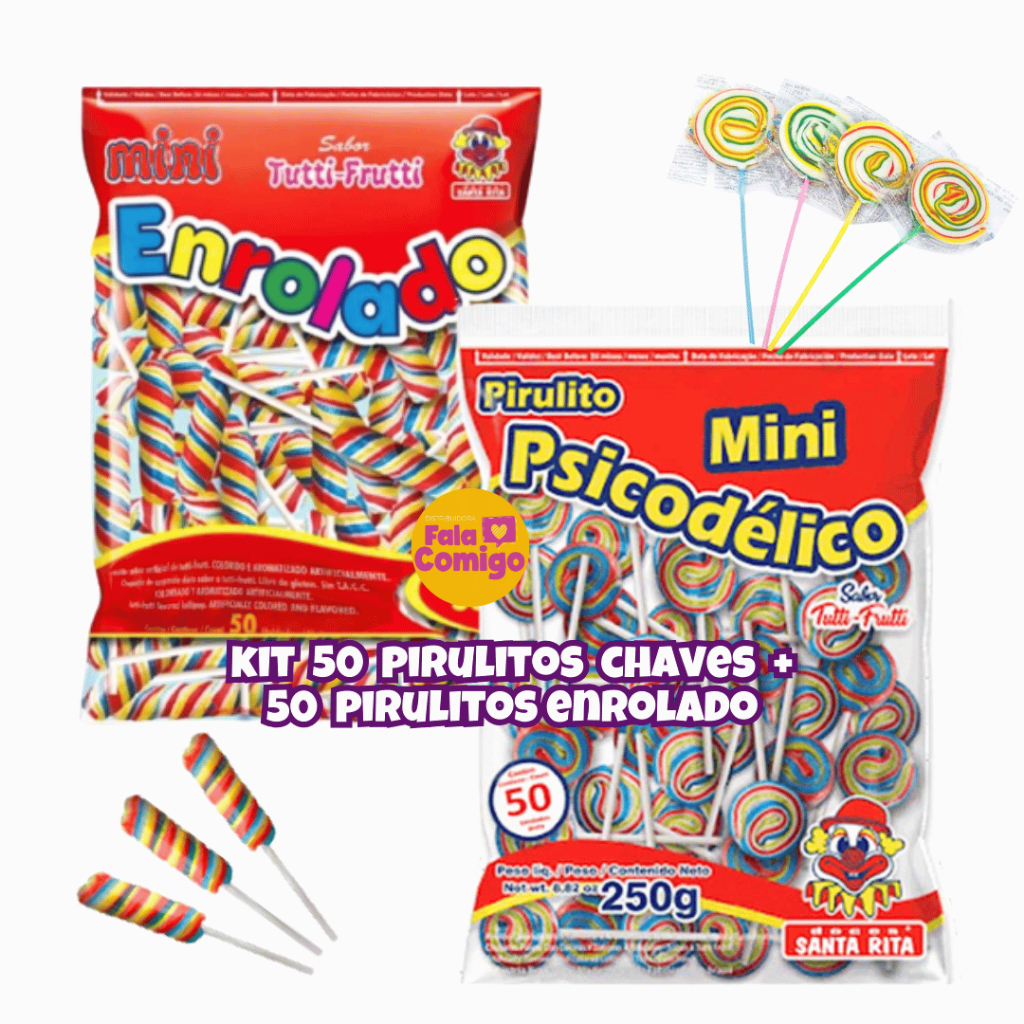 Kit 2 Pirulitos Mini Psicodelico Chaves E Mini Enrolado Colorido - Santa Rita