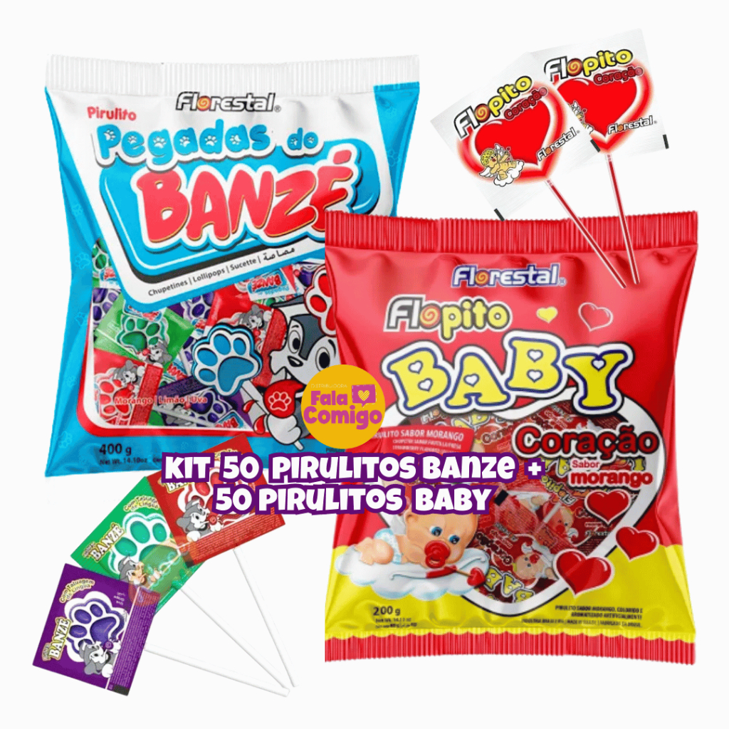 Kit 2 Pirulitos Baby Coração e Banze Com 50 unidades Cada - Florestal