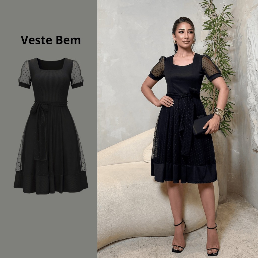 Vestido Moda Evangélica Godê Mídi Feminino em Oferta na Shopee