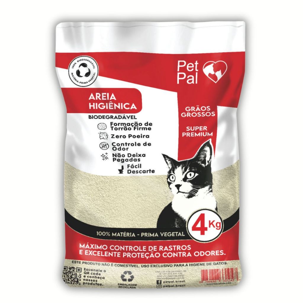 Areia Higiênica Biodegradável Milho e Mandioca P/ Gato PetPal Grãos-Grossos