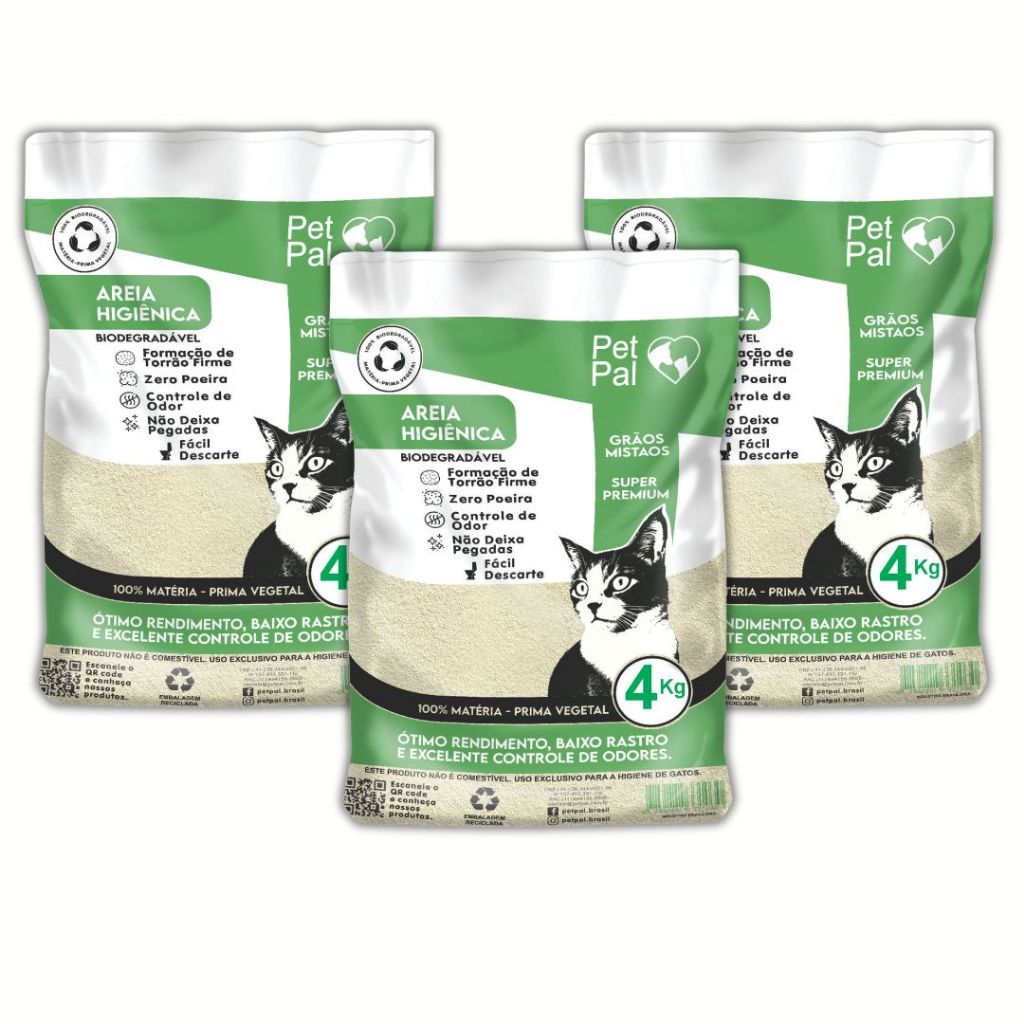 Areia Higiênica Biodegradável Milho e Mandioca P/ Gato PetPal Grãos-Mistos