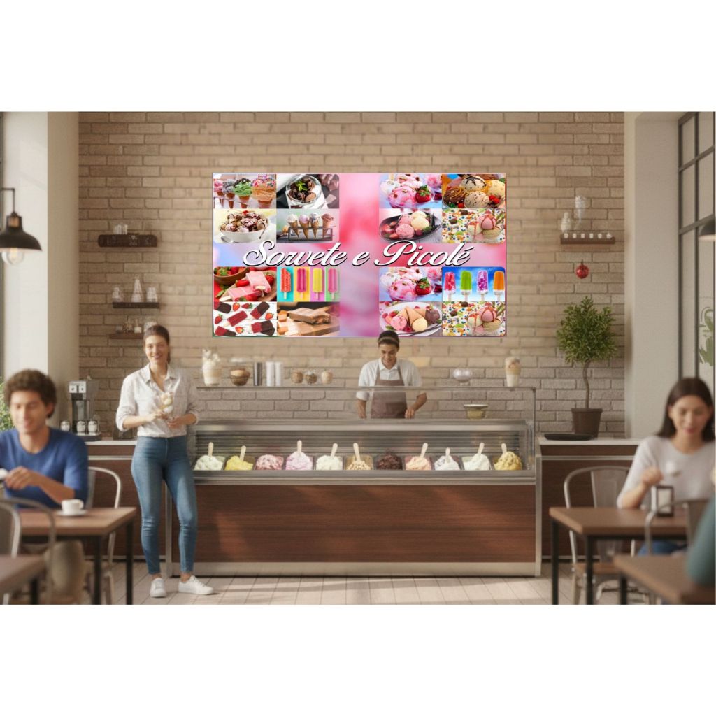 Painel Adesivo GRANDE 1,5 x 1,0 mt Sorvete Sorveteria Picolé Gelato Massa Pote