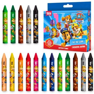 Giz De Cera Grosso Jumbo 12 Cores Patrulha Canina Para Criança Material Escolar Infantil Volta às Aulas