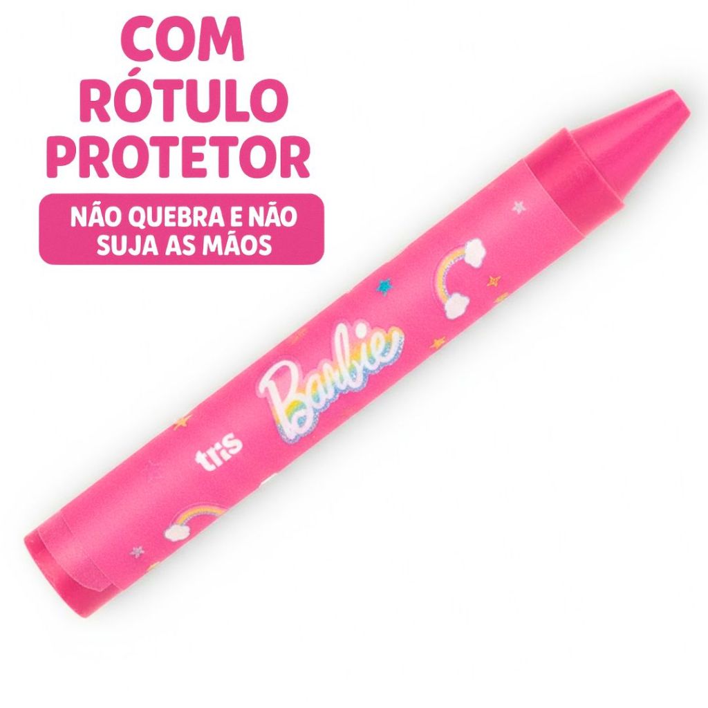 Giz De Cera Grosso Barbie 12 Cores Material Escolar Infantil Tema Barbie Menina Volta Às Aulas — imagem 2 de 2