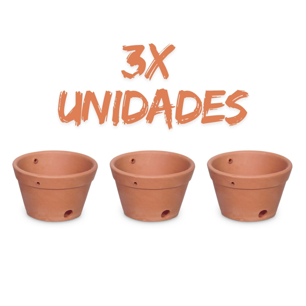 Kit 3 Vasos de Barro Suspenso C/ Furo Orquidia Japonesa Suculentas Plantas Jardim