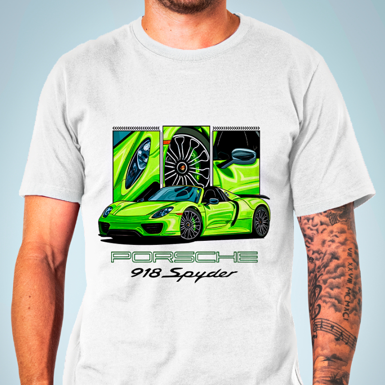 Camiseta PORSCHE 918 SPYDER Streetwear 100% Algodão Unissex Camisa Premium Carro Modelo
