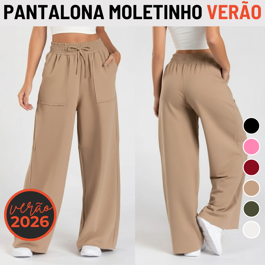 Calça Pantalona Moletinho Feminina em Oferta na Shopee
