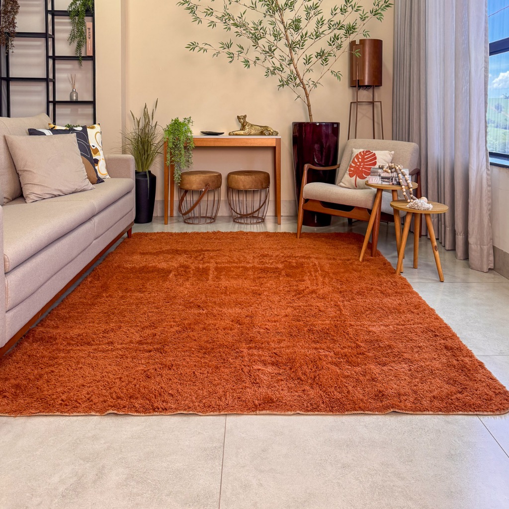 Tapete Peludo Terracota 300×200 Macio Grande Sala e Quarto Antiderrapante Decoração Moderna