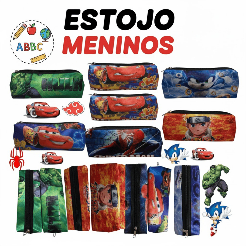 Estojo Escolar Meninos Bolsinha Porta Lapis Estojo Personagens