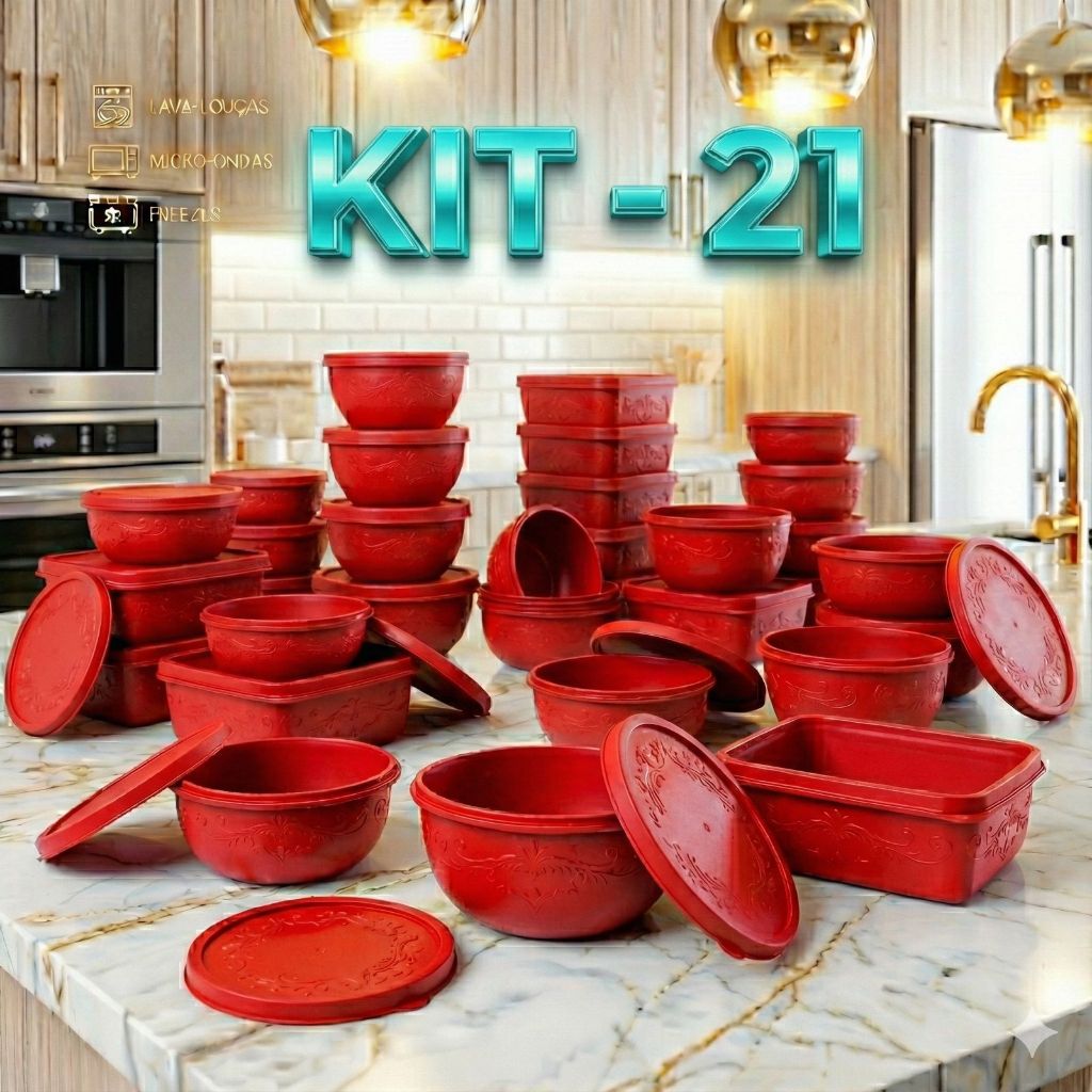 Imagem Super Kit 21 Peças – Potes para Alimentos – Resistentes & Modernos-Freezer e Microondas