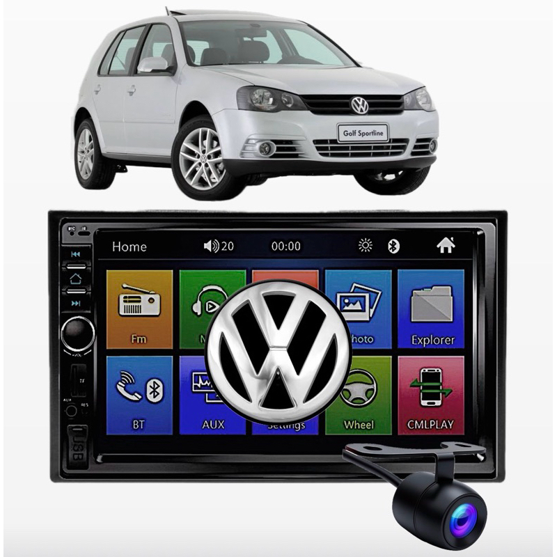 Central Multimídia Mp5 2din Golf (1999 até 2013) Espelhamento Bluetooth Android Ios + moldura + câmera de ré