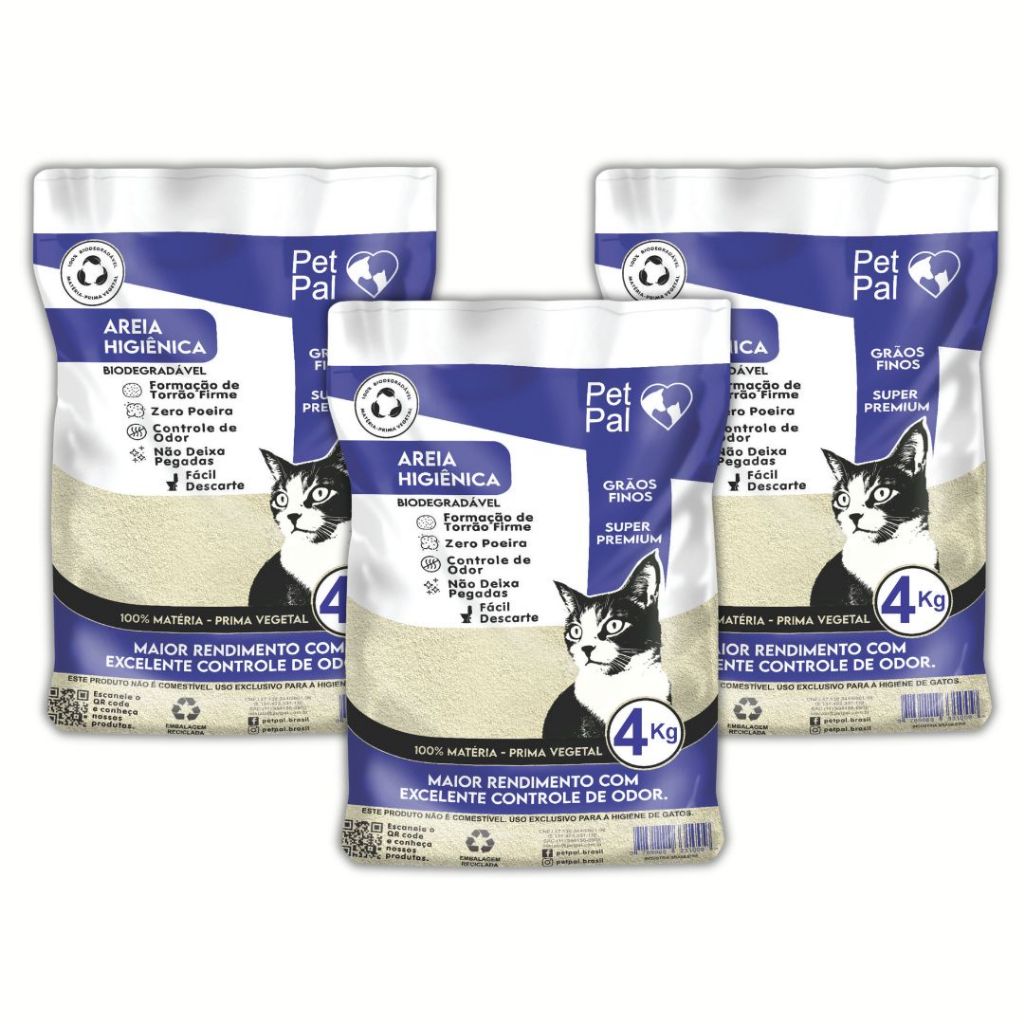Areia Higiênica Biodegradável de Milho e Mandioca P/ Gato PetPal Grãos-Finos 12kg a 20kg